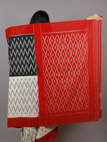 Black Ivory Grey Red Ikat Handwoven Pochampally Mercerized Cotton Saree - S031701242