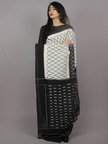 Black Ivory Grey Ikat Handwoven Pochampally Mercerized Cotton Saree - S031701243