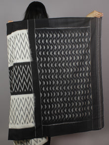 Black Ivory Grey Ikat Handwoven Pochampally Mercerized Cotton Saree - S031701243