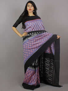 Purple Black Grey Pink Ikat Handwoven Pochampally Mercerized Cotton Saree - S031701244