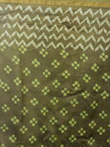 Olive Green Beige Hand Block Printed in Natural Colors Chanderi Saree - S03170781