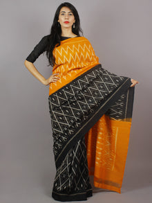 Yellow Black Grey Ikat Handwoven Pochampally Mercerized Cotton Saree - S031701245