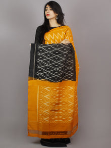 Yellow Black Grey Ikat Handwoven Pochampally Mercerized Cotton Saree - S031701245