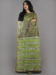 Olive Green Beige Brown Hand Block Printed in Natural Colors Chanderi Saree - S03170782