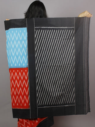 Azure Red Black Grey Ikat Handwoven Pochampally Mercerized Cotton Saree - S031701246