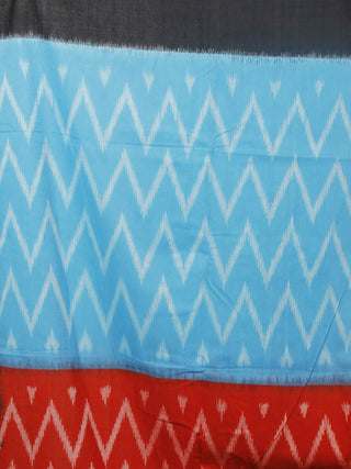 Azure Red Black Grey Ikat Handwoven Pochampally Mercerized Cotton Saree - S031701246