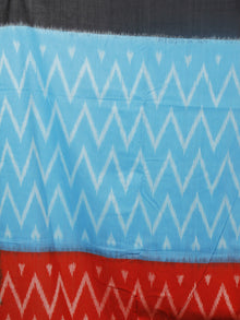 Azure Red Black Grey Ikat Handwoven Pochampally Mercerized Cotton Saree - S031701246