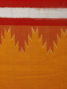 Yellow Red White Ikat Handwoven Pochampally Mercerized Cotton Saree - S031701247