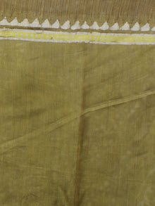 Tortilla Brown Green Ivory Black Hand Block Printed in Natural Vegetable Colors Chanderi Saree With Geecha Border - S03170712