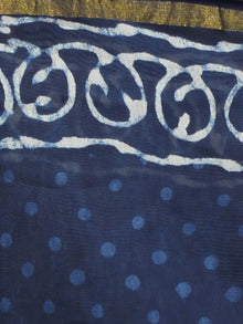 Indigo White Hand Block Printed in Natural Colors Chanderi Saree - S03170769
