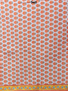 White Orange Blue Hand Block Printed Cotton Suit-Salwar Fabric With Chiffon Dupatta - S1628125