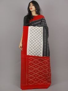 Black Ivory Grey Red Ikat Handwoven Pochampally Mercerized Cotton Saree - S031701250