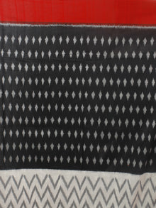 Black Ivory Grey Red Ikat Handwoven Pochampally Mercerized Cotton Saree - S031701250
