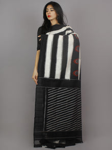 Black White Red Grey Ikat Handwoven Pochampally Mercerized Cotton Saree - S031701251