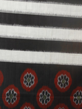 Black White Red Grey Ikat Handwoven Pochampally Mercerized Cotton Saree - S031701251