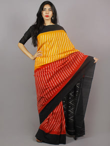 Yellow Red Black Ivory Ikat Handwoven Pochampally Mercerized Cotton Saree - S031701252