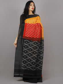 Yellow Red Black Ivory Ikat Handwoven Pochampally Mercerized Cotton Saree - S031701252