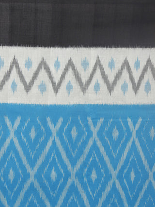 Azure Blue Black White Grey Ikat Handwoven Pochampally Mercerized Cotton Saree - S031701253