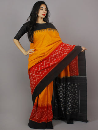 Yellow Red Black Ivory Ikat Handwoven Pochampally Mercerized Cotton Saree - S031701254