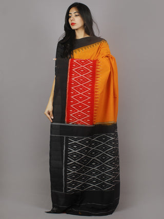 Yellow Red Black Ivory Ikat Handwoven Pochampally Mercerized Cotton Saree - S031701254