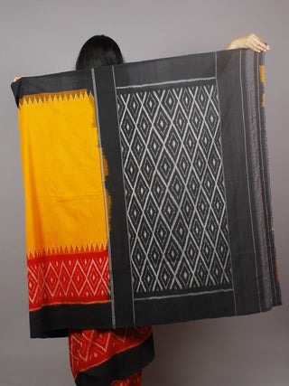 Yellow Red Black Ivory Ikat Handwoven Pochampally Mercerized Cotton Saree - S031701254