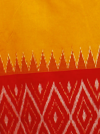 Yellow Red Black Ivory Ikat Handwoven Pochampally Mercerized Cotton Saree - S031701254