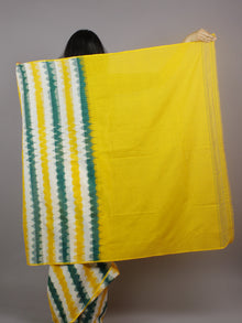 Yellow Green White Ikat Handwoven Pochampally Mercerized Cotton Saree - S031701255