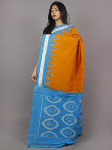 Yellow Azure White Grey Ikat Handwoven Pochampally Mercerized Cotton Saree - S031701258