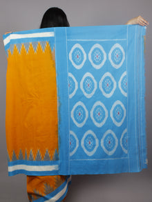Yellow Azure White Grey Ikat Handwoven Pochampally Mercerized Cotton Saree - S031701258