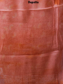 Orange Yellow Hand Block Printed Cotton Suit-Salwar Fabric With Chiffon Dupatta - S1628126