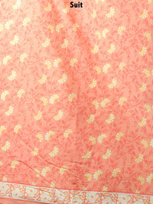 Orange Yellow Hand Block Printed Cotton Suit-Salwar Fabric With Chiffon Dupatta - S1628126