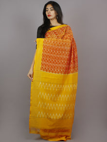 Yellow Golden Red Ikat Handwoven Pochampally Mercerized Cotton Saree - S031701260