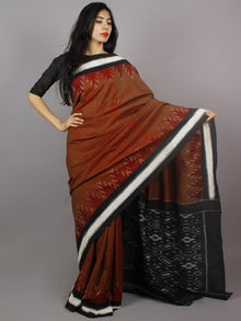 Reddish Brown Black White Ikat Handwoven Pochampally Mercerized Cotton Saree - S031701262