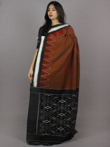 Reddish Brown Black White Ikat Handwoven Pochampally Mercerized Cotton Saree - S031701262
