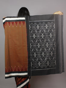 Reddish Brown Black White Ikat Handwoven Pochampally Mercerized Cotton Saree - S031701262