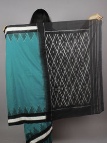 Teal Green Black White Ikat Handwoven Pochampally Mercerized Cotton Saree - S031701263