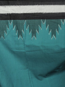 Teal Green Black White Ikat Handwoven Pochampally Mercerized Cotton Saree - S031701263