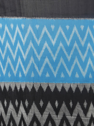 Azure Blue Grey Black White Ikat Handwoven Pochampally Mercerized Cotton Saree - S031701264