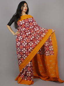 Purple Red Orange White Telia Rumal Double Ikat Handwoven Pochampally Mercerized Cotton Saree - S031701266