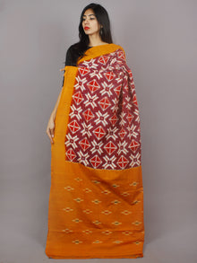 Purple Red Orange White Telia Rumal Double Ikat Handwoven Pochampally Mercerized Cotton Saree - S031701266