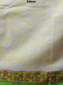 Ivory Yellow Green Hand Block Printed Cotton Suit-Salwar Fabric With Chiffon Dupatta - S1628127