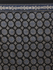 Black Blue Maroon Mughal Nakashi Ajrakh Hand Block Printed in Natural Vegetable Colors Cotton Mul Saree - S031701270