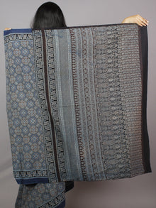 Indigo Maroon Beige Black Mughal Nakashi Ajrakh Hand Block Printed in Natural Vegetable Colors Cotton Mul Saree - S031701271