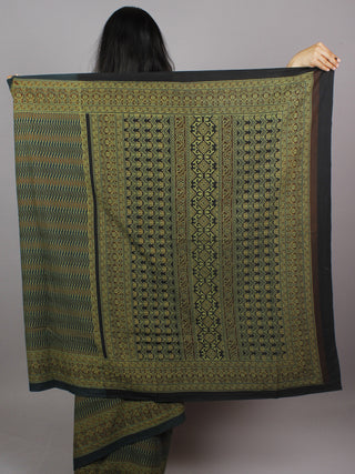 Green Maroon Black Mughal Nakashi Ajrakh Hand Block Printed in Natural Vegetable Colors Cotton Mul Saree - S031701272