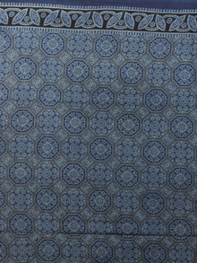 Indigo Brown Beige Black Mughal Nakashi Ajrakh Hand Block Printed in Natural Vegetable Colors Cotton Mul Saree - S031701274