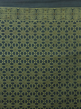 Green Brown Beige Mughal Nakashi Ajrakh Hand Block Printed in Natural Vegetable Colors Cotton Mul Saree - S031701275