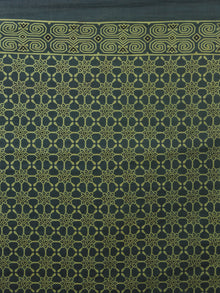Green Brown Beige Mughal Nakashi Ajrakh Hand Block Printed in Natural Vegetable Colors Cotton Mul Saree - S031701275