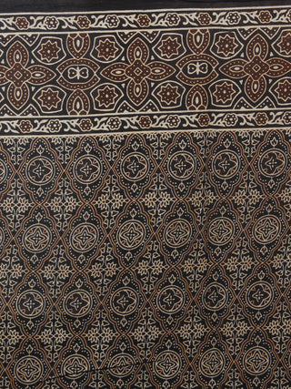 Indigo Maroon Beige Brown Mughal Nakashi Ajrakh Hand Block Printed in Natural Vegetable Colors Cotton Mul Saree - S031701276