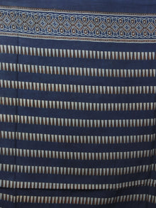 Indigo Brown Black Beige Mughal Nakashi Ajrakh Hand Block Printed in Natural Vegetable Colors Cotton Mul Saree - S031701277