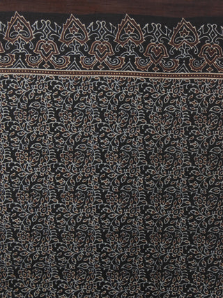 Indigo Maroon Beige Black Mughal Nakashi Ajrakh Hand Block Printed in Natural Vegetable Colors Cotton Mul Saree - S031701278